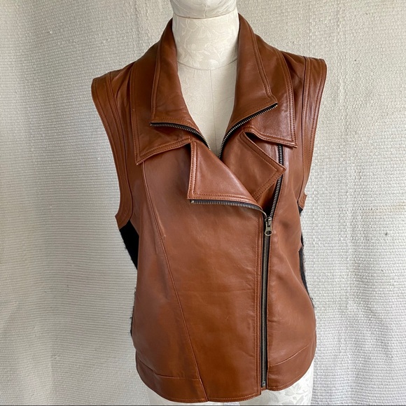Neiman Marcus Jackets & Blazers - VTG 90s M Leather Wool Sleeveless Moto Jacket Vest